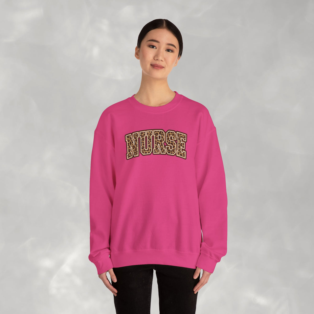 Leopard Print Varsity Nurse Gildan Unisex Heavy Blend™ Crewneck Sweatshirt