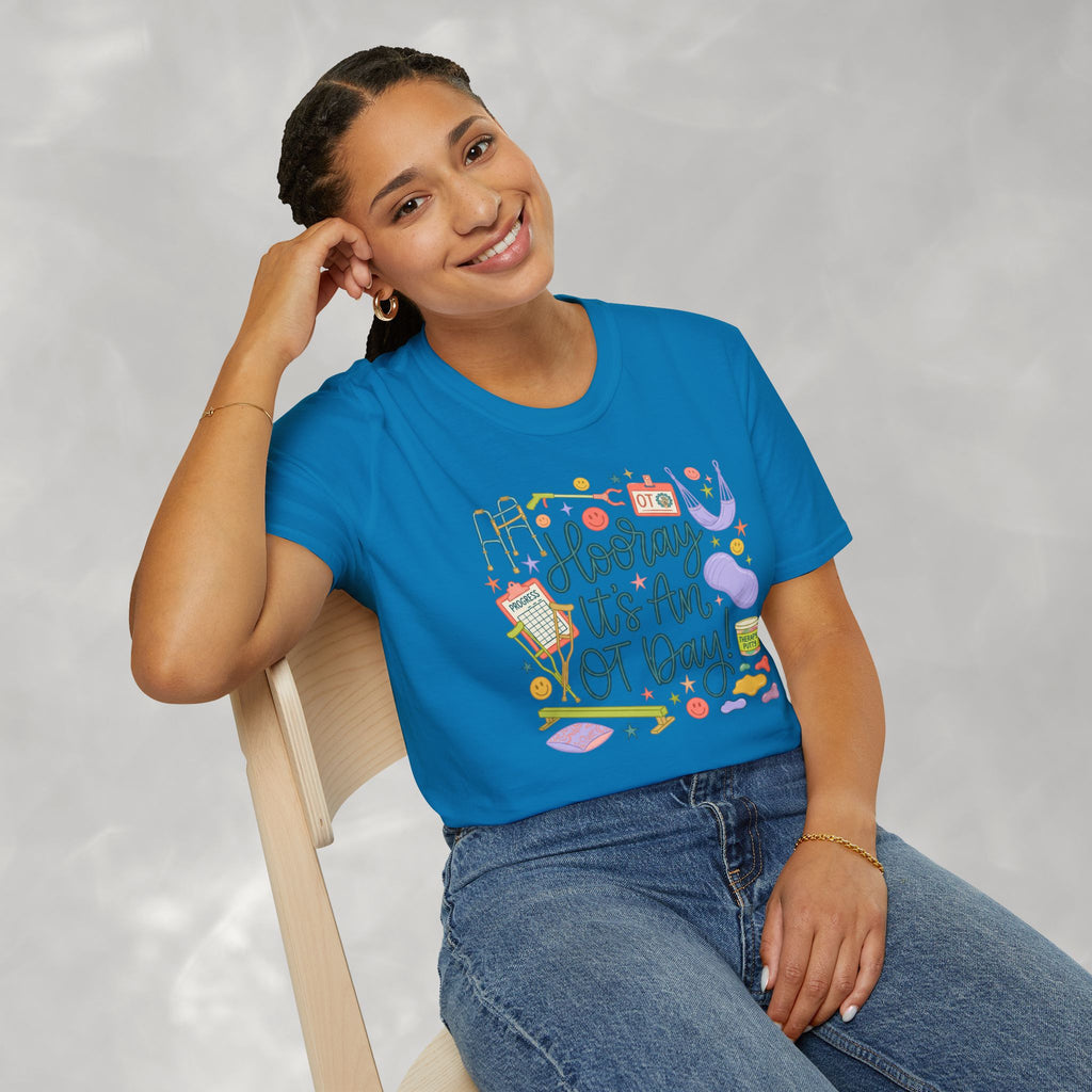 Hooray It's an OT Day, Cute, Playful, Pediatric Occupational Therapy, OTR, COTA Gildan Unisex Softstyle T-Shirt