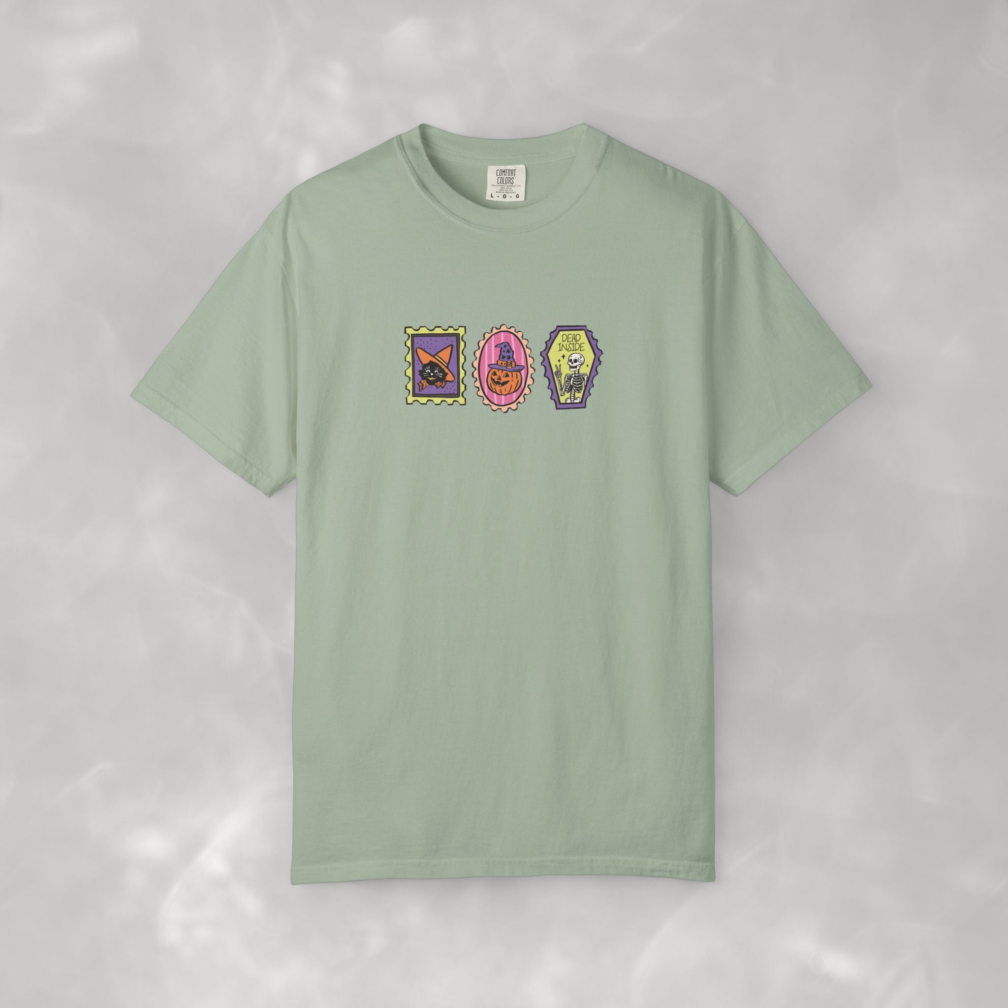 Cute Halloween Spooky Stamps with Cat, Jack-O-Lanter, Skeleton, Comfort Colors Tee