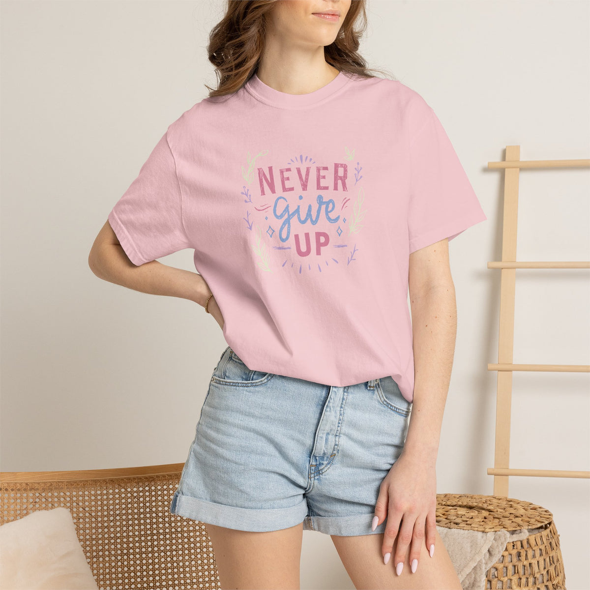 Never Give Up, Motivational Uplifting Comfort Colors Tee for OT, PT, Speech Therapy