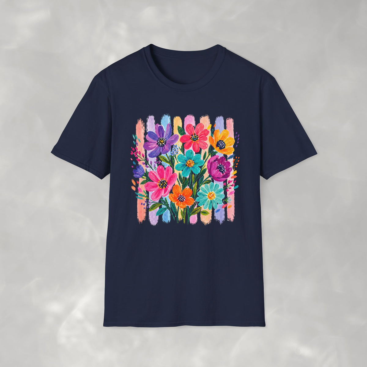 Boho Striped Flowers Gildan Softstyle T-Shirt