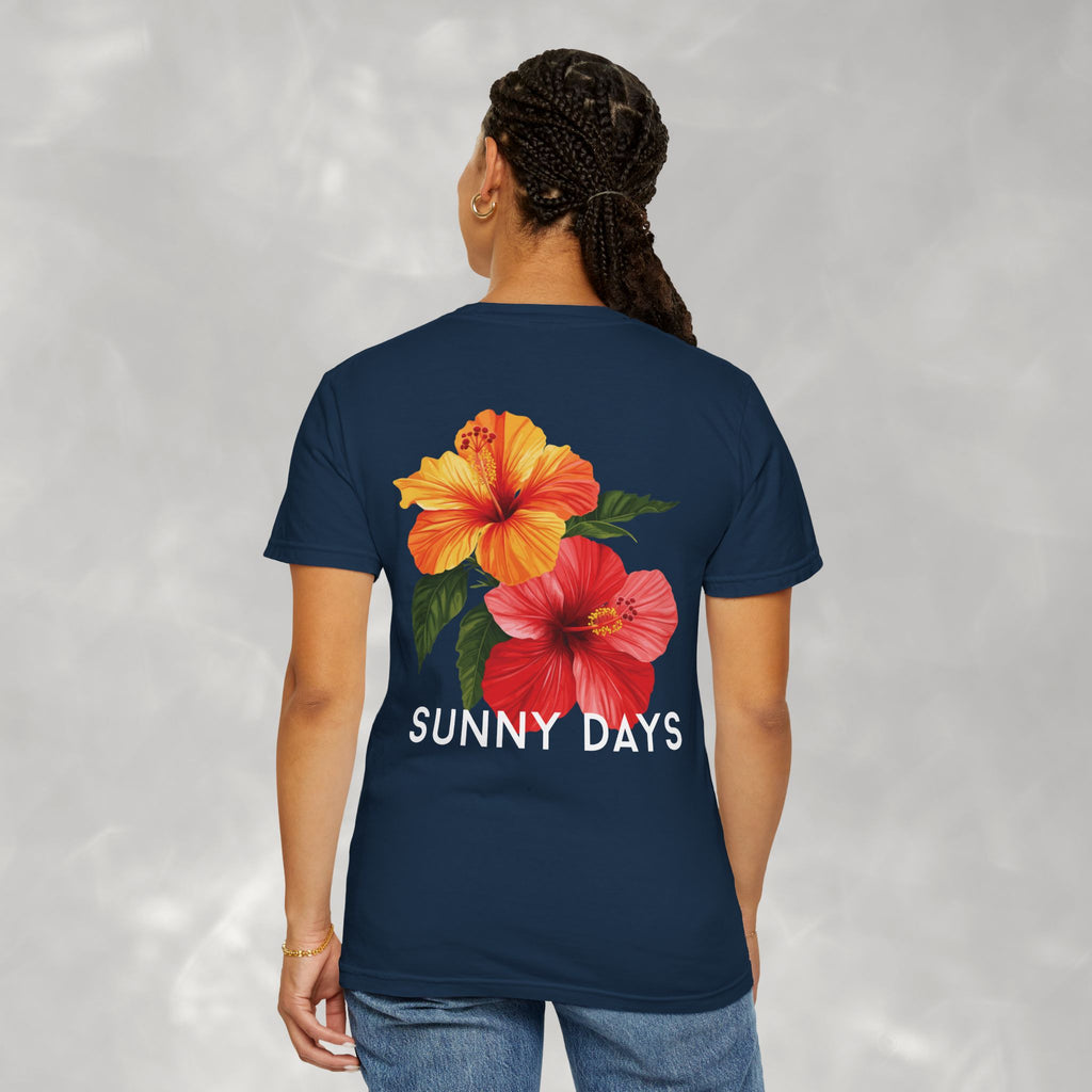 Sunny Days Hibiscus Unisex CC Tee, Summer Comfort Colors T-shirt for Men and Women