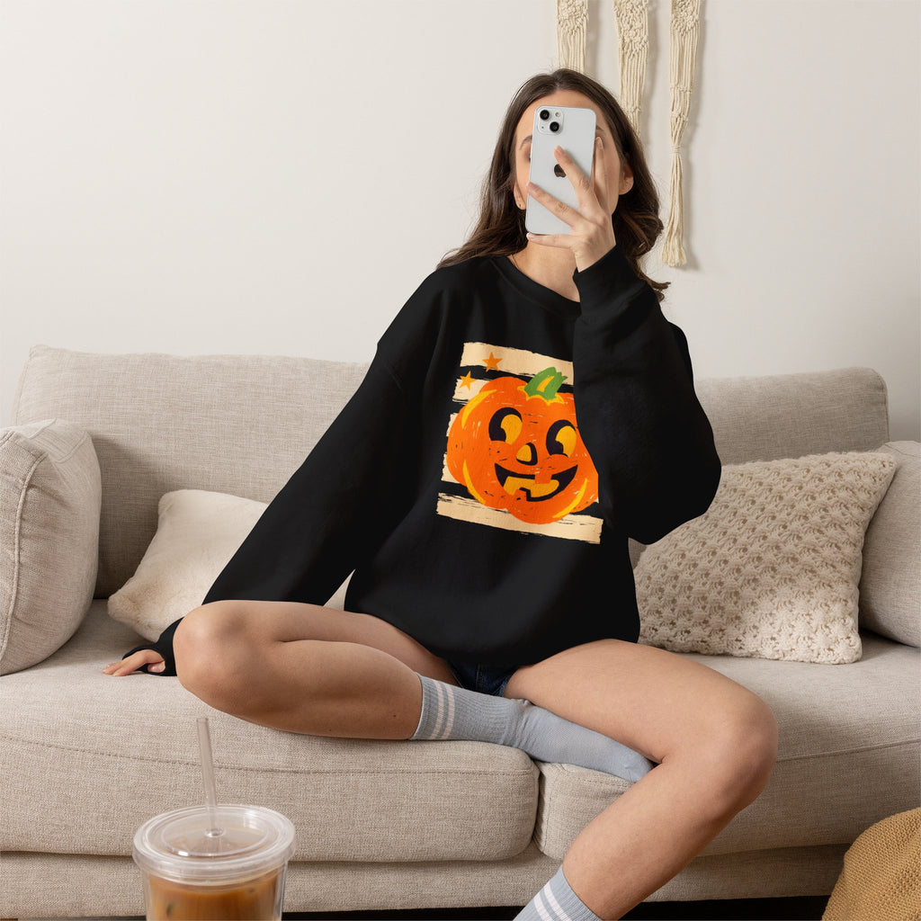 Happy Jack-O-Lantern, Striped Halloween Unisex Heavy Blend™ Crewneck Sweatshirt