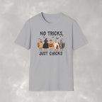 No Tricks Just Chicks, Funny Halloween Chickens in Costumes, Gildan Unisex Softstyle T-Shirt
