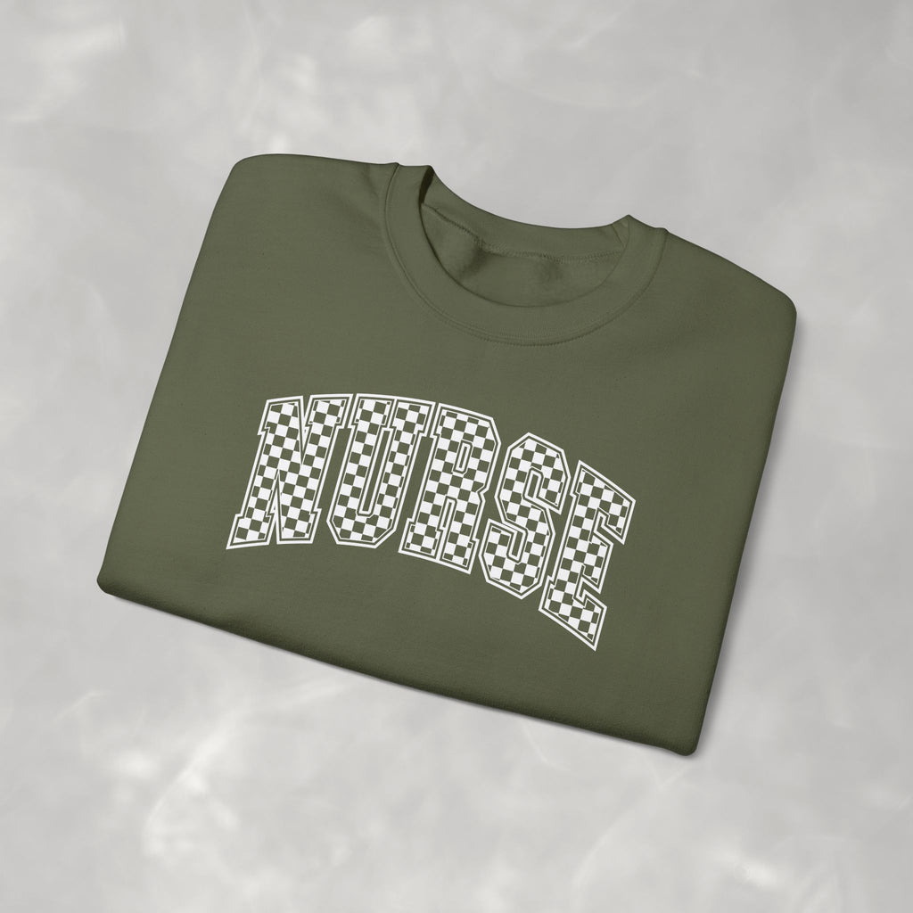 Nurse Checkered Gildan Unisex Heavy Blend™ Crewneck Sweatshirt for RN, LPN, GN, Nursing Students