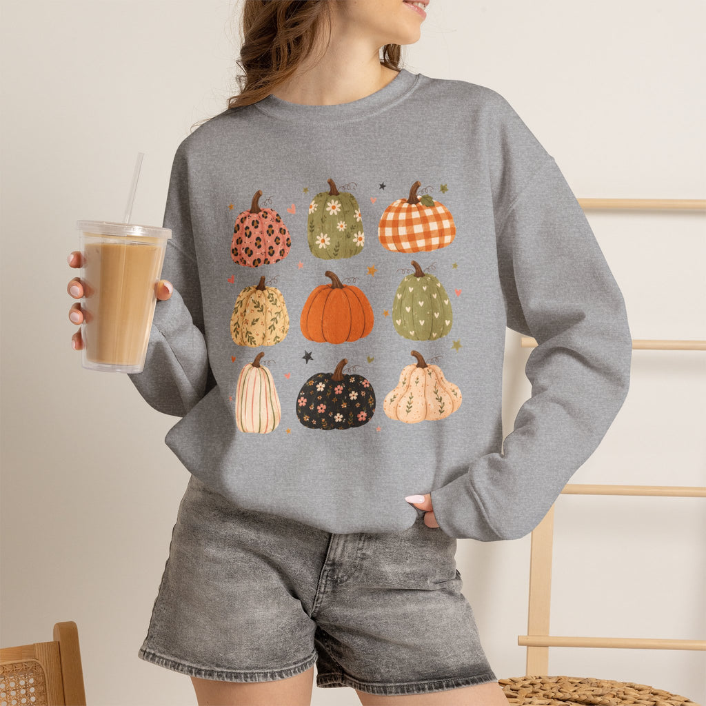 Whimsical Autumn Pumpkins Gildan Unisex Heavy Blend™ Crewneck Sweatshirt for Fall, Thanksgiving