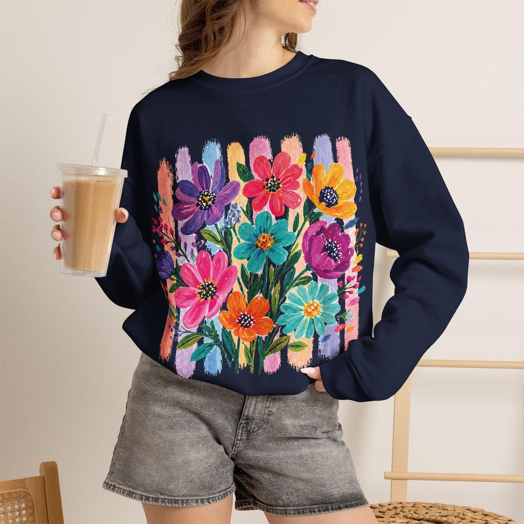 Boho Floral Striped Gildan Unisex Heavy Blend™ Crewneck Sweatshirt