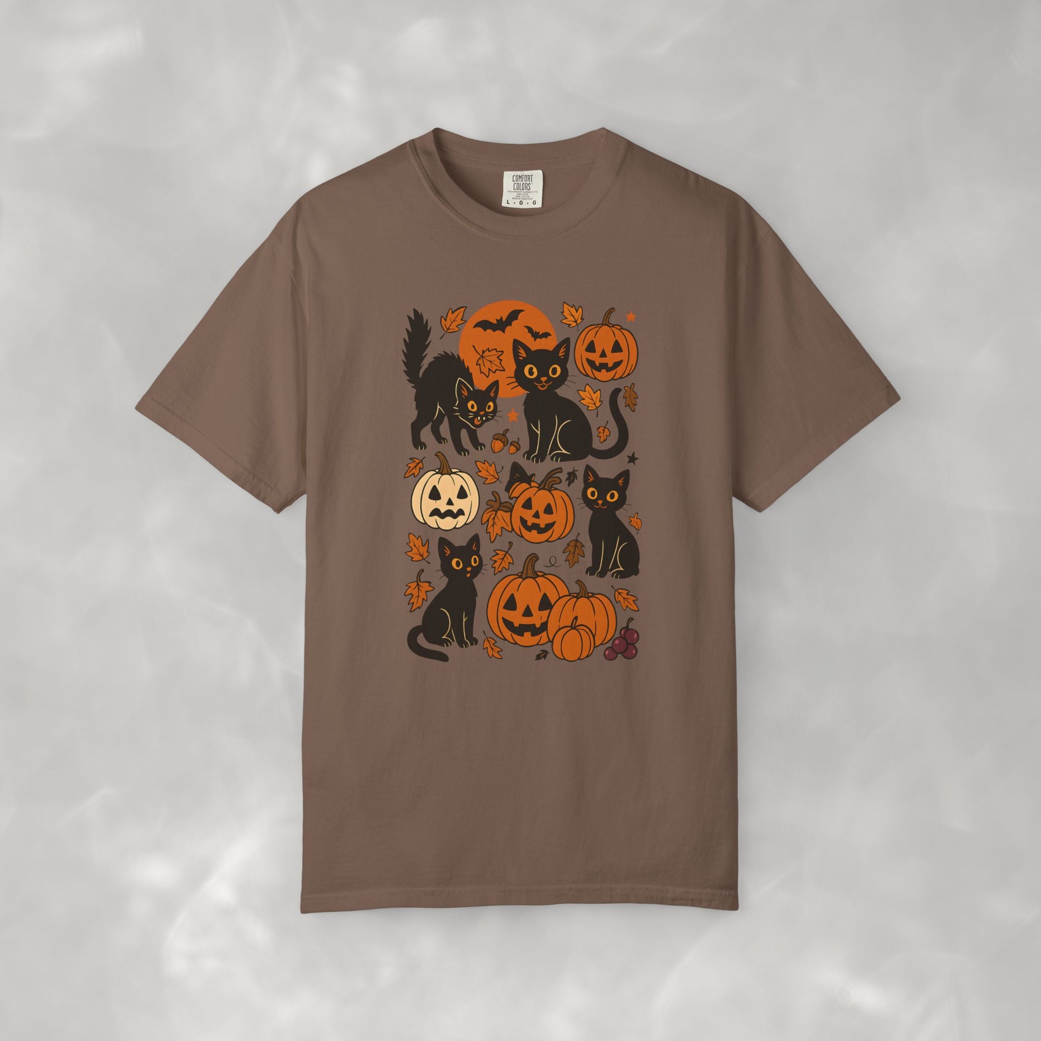 Spooky Black Cats and Jack-O-Lanterns, Unisex Comfort Colors Tee