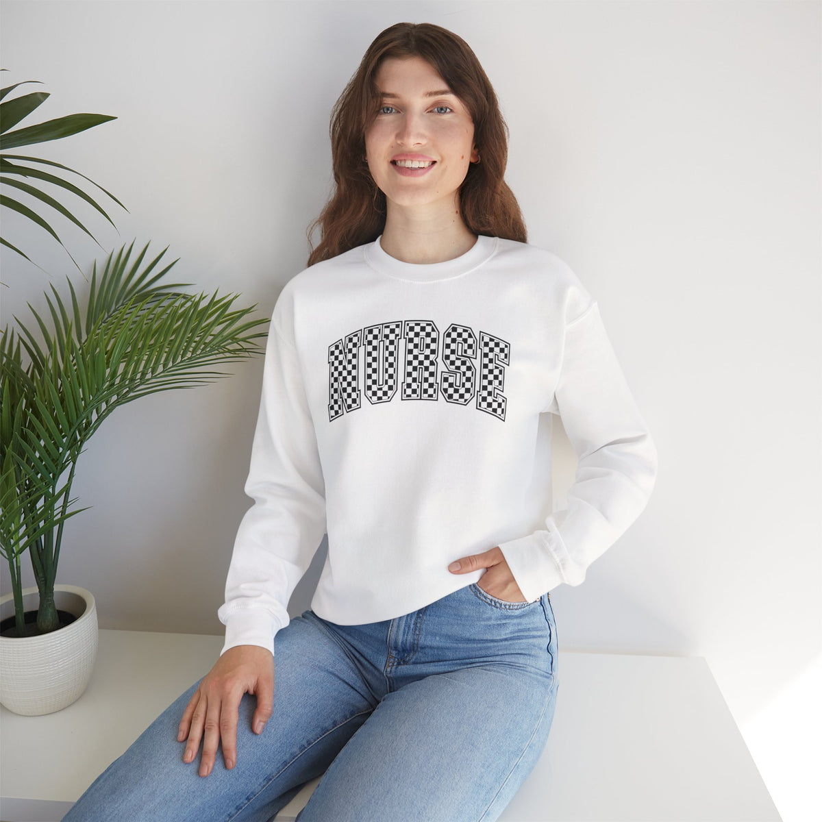 Nurse Checkered Gildan Unisex Heavy Blend™ Crewneck Sweatshirt for RN, LPN, GN, Nursing Students