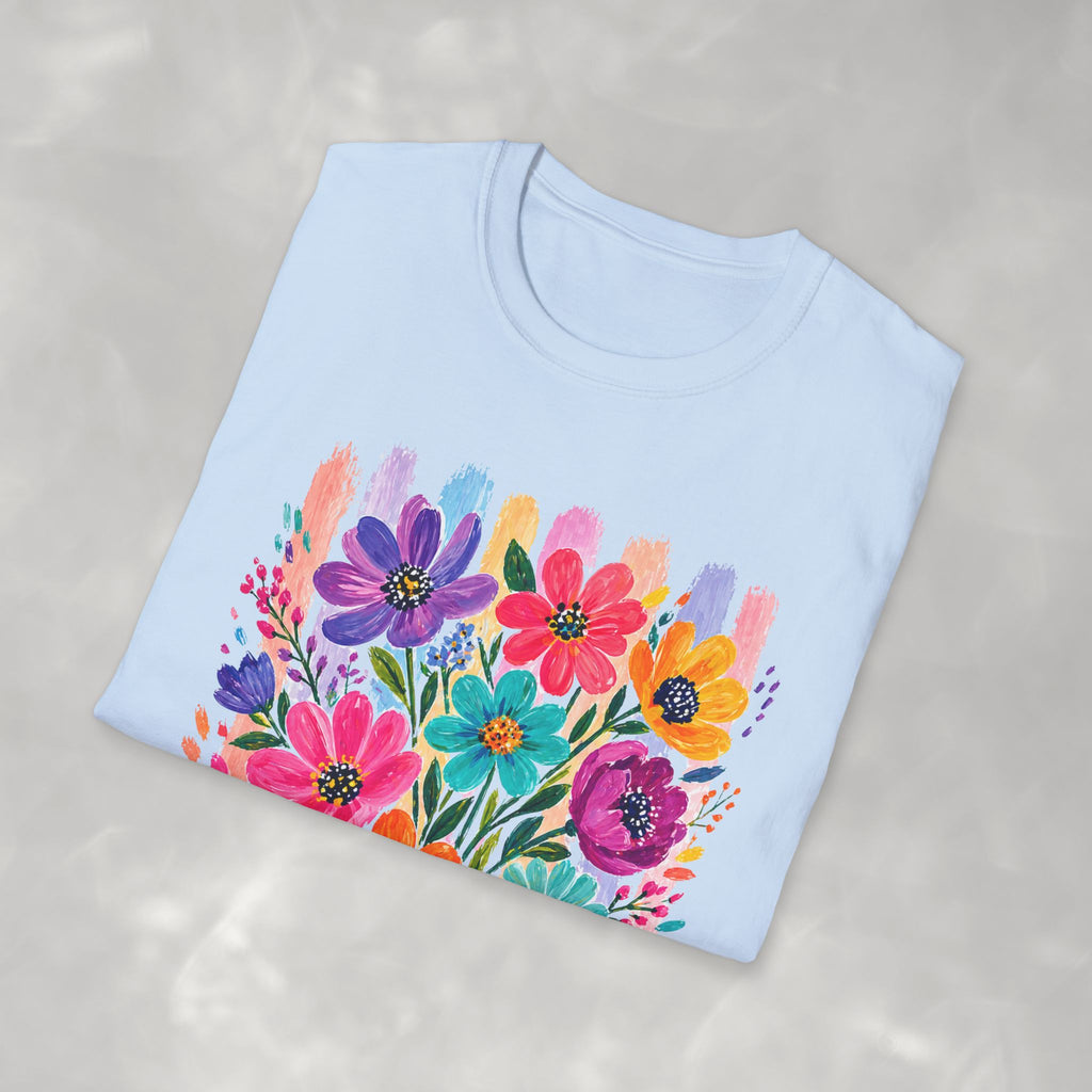 Boho Striped Flowers Gildan Softstyle T-Shirt