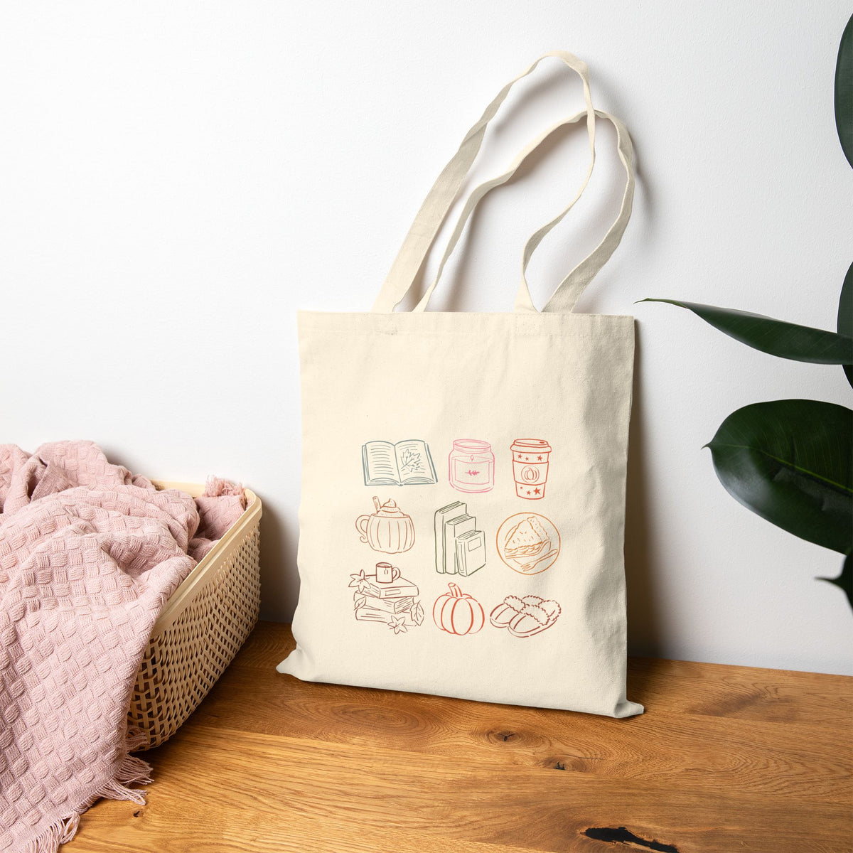 Autum Vibes, Cozy Reading, Pumpkin Spice, Hand-Drawn Doodles Double-Sided Cotton Canvas Tote Bag