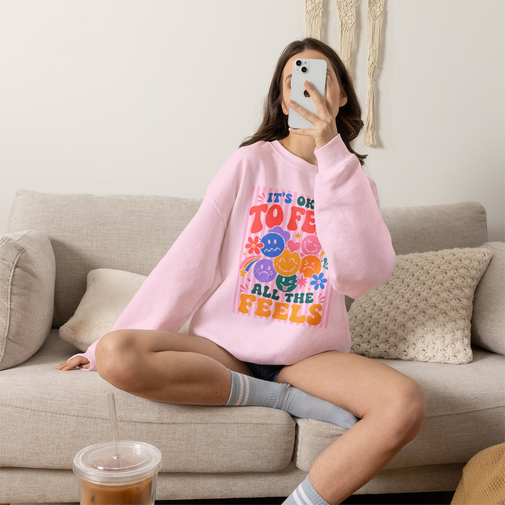 It's Okay to Feel All the Feels Gildan Unisex Heavy Blend™ Crewneck Sweatshirt for OT, PT, Speech, School Therapists
