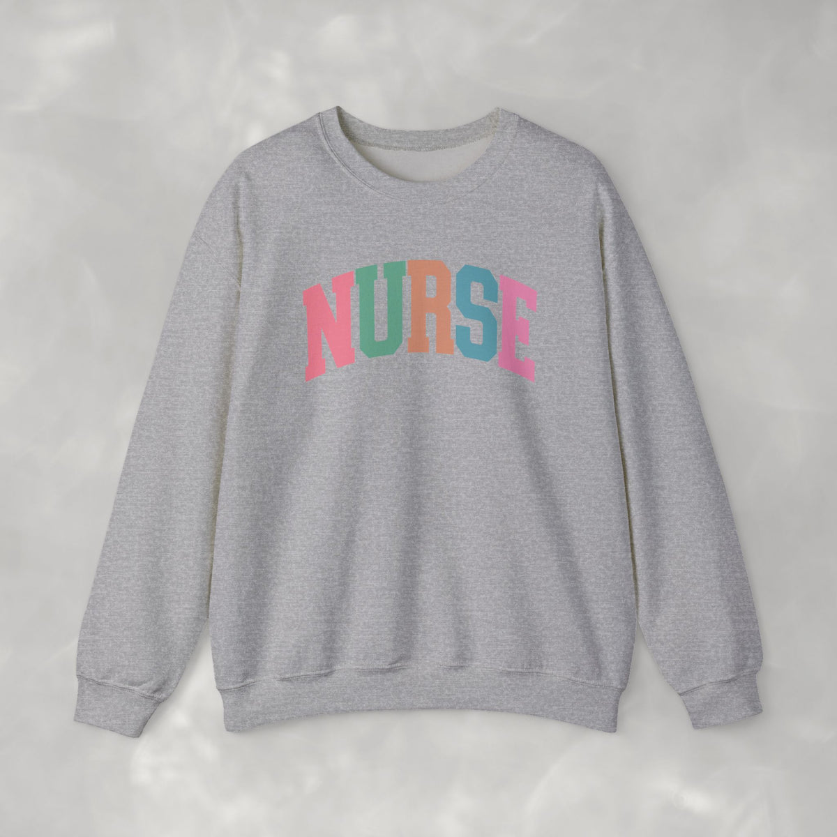 Colorful Fun Whimsical Varsity Nurse Gildan Unisex Heavy Blend™ Crewneck Sweatshirt for RN, LPN, GN, Student Nurse