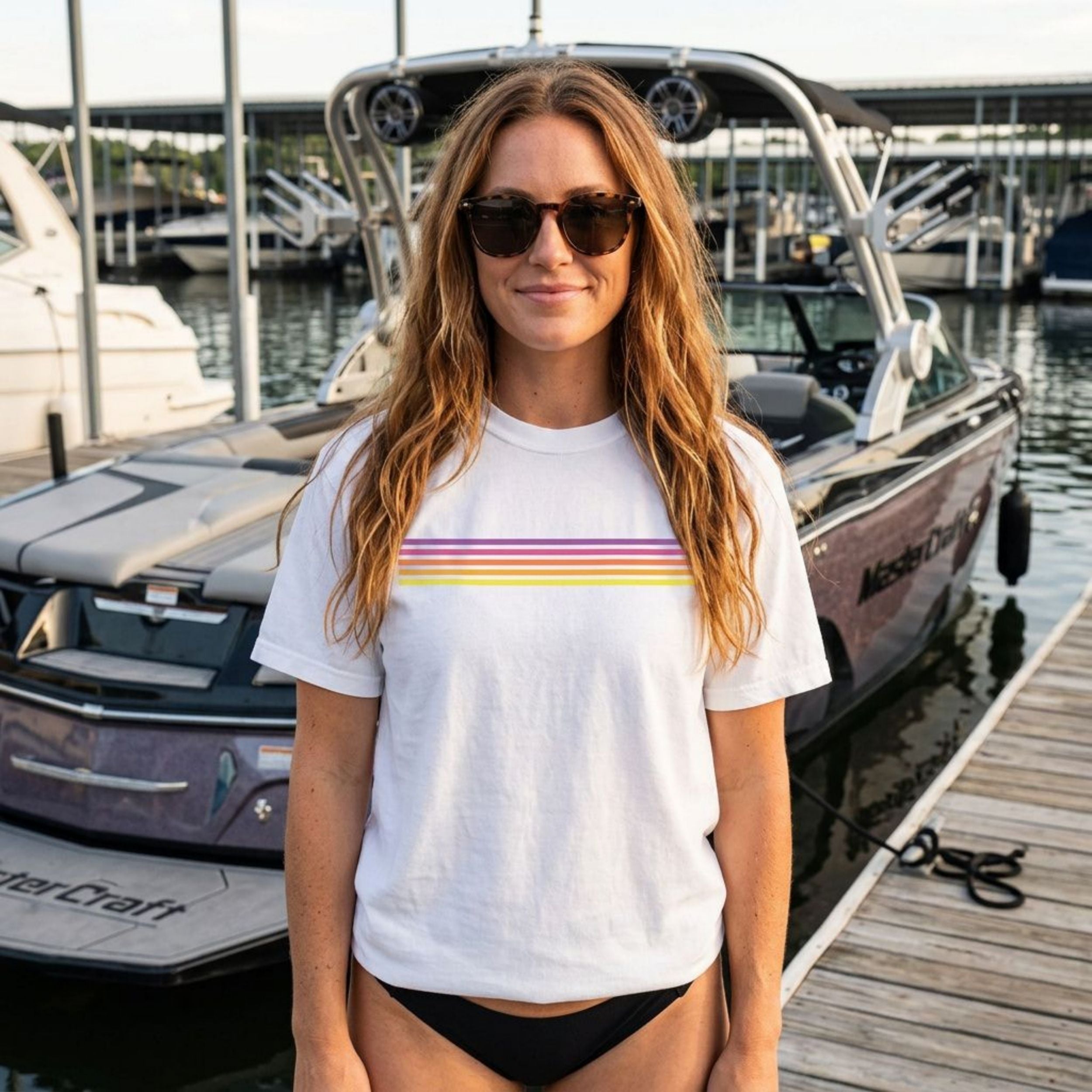 Retro Stripes Unisex CC Tee, Summer T-shirt for Men and Women