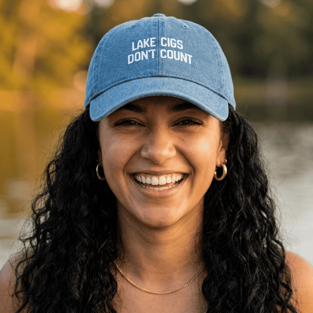 Lake Cigs Don't Count Embroidered Denim Hat, Funny Hat for Men and Women Summer, 4th of July, Independence Day, Cookouts, BBQ, Lake Life
