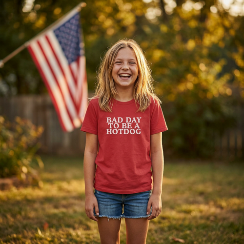 Bad Day to be a Hotdog Gildan Kids Softstyle Tee, Funny Shirt for 4th of July, Cookouts, BBQ